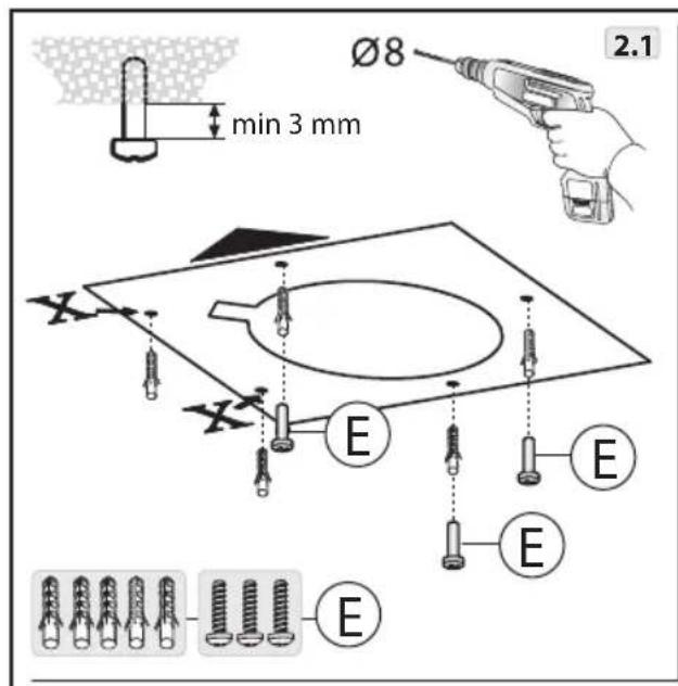 min 3 mm Ø8 2.1 E E E E