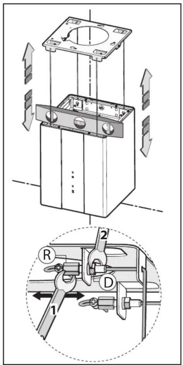Technical diagram showing mechanical assembly with labeled components and directional arrows indicating motion or movement.