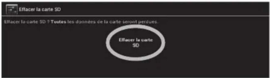 Effacer la carte SD Effacer la carte SD ? Toutes les données de la carte seront perdues. Effacer la carte SD