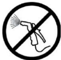 Prohibition sign with a hand spraying water spray, crossed out by a diagonal line