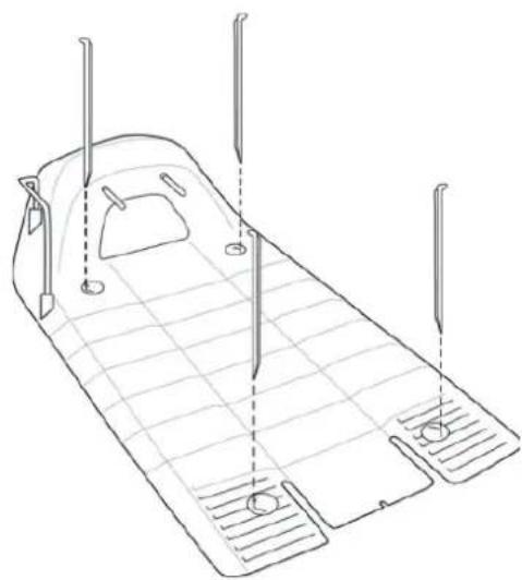Line drawing of a boat hull with visible hull, side ribs, and side posts (no text or symbols)