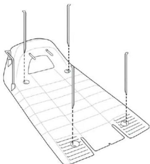 Line drawing of a boat hull with visible deck and side supports (no text or symbols)