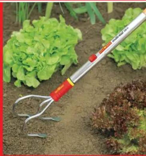 Rheeled kitchen tool in a garden setting with lettuce and soil (no text or symbols visible)
