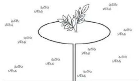 Simple line drawing of a bare tree and a small robot on grass (no text or symbols)