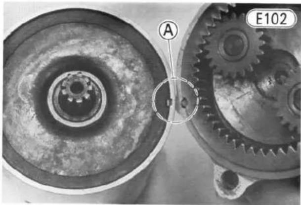 Close-up of two mechanical gears with labeled section A, showing internal gear structure (no text or symbols beyond labels)