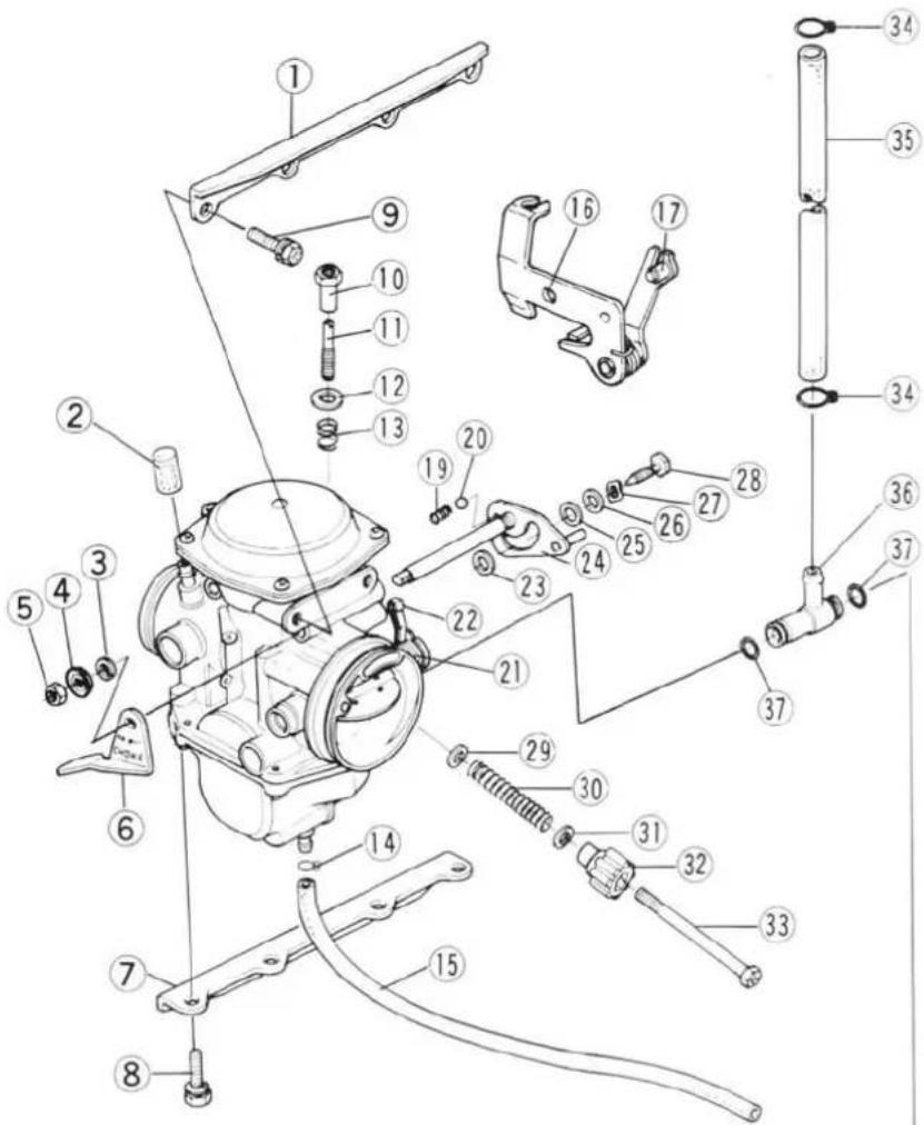Technical diagram of a mechanical assembly with numbered parts for identification and assembly reference.