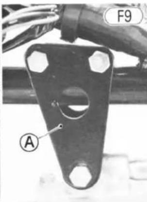 Close-up of a metal bracket with four holes and a labeled point A, attached to a cable (no text or symbols beyond labels)