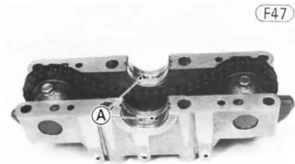 Mechanical component with labeled section A, showing internal structure and mounting holes (no readable text or symbols beyond label)