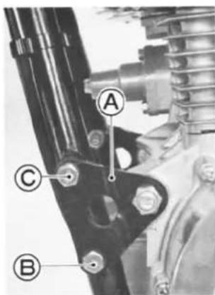 Technical diagram of a mechanical assembly with labeled parts A, B, and C