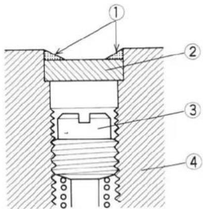 Technical diagram of a mechanical assembly with numbered components, likely a valve or screw assembly.