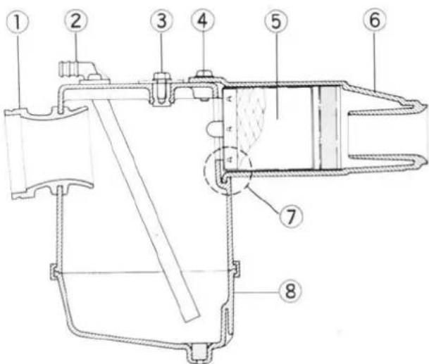 Technical diagram of a mechanical device with numbered components for identification