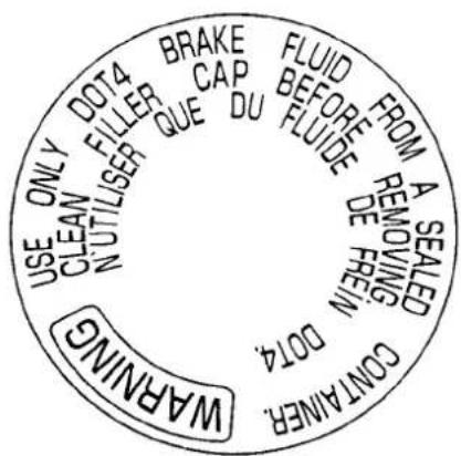 WARNING USE ONLY CLEAN NUTULISER DOT4 FILLER QUE DU BRAKE CAP FLUID BEFORE FLUIDE FROM A SEALED REMOVING DE FREI. DOT4 CONTAINER