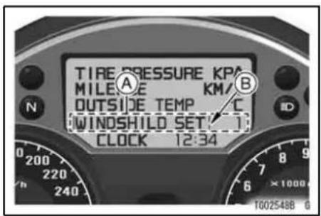 TIRE PRESSURE KPA MILENE KM/ OUTSIDE TEMP C WINDSHILD SET 1 CLOCK 12:34