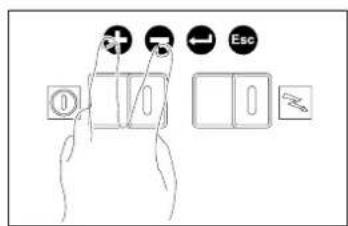 Diagram showing hand holding a switch with directional icons and labels including 'Esc' and electrical symbols