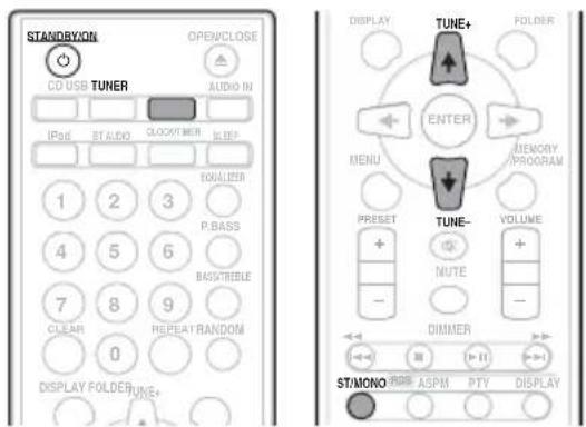 STANDBYON OPEN/CLOSE CD USB TUNER AUDIO IN IPD ST ALDO CLOCK/THER SLIDE QUALIZER 1 2 3 P.BASS 4 5 6 BASSTIBLE 7 8 9 CLEAR REPEAT RANDOM 0 DISPLAY FOLDER/RUE+ DISPLAY TUNE+ FOLDER ENTER MENU MEMORY/PROGRAM TUNE- VOLUME + - MUTE - DIMMER ST/MONO RUB ASPM PTV DISPLAY