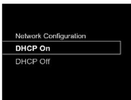 Network Configuration DHCP On DHCP Off