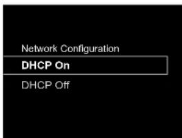 Network Configuration DHCP On DHCP Off