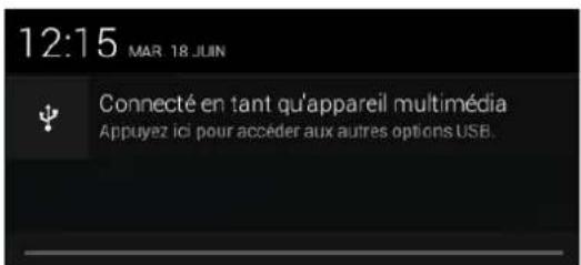 12:15 MAR 18 JUIN Connecté en tant qu'appareil multimédia Appuyez ici pour accéder aux autres options USB.