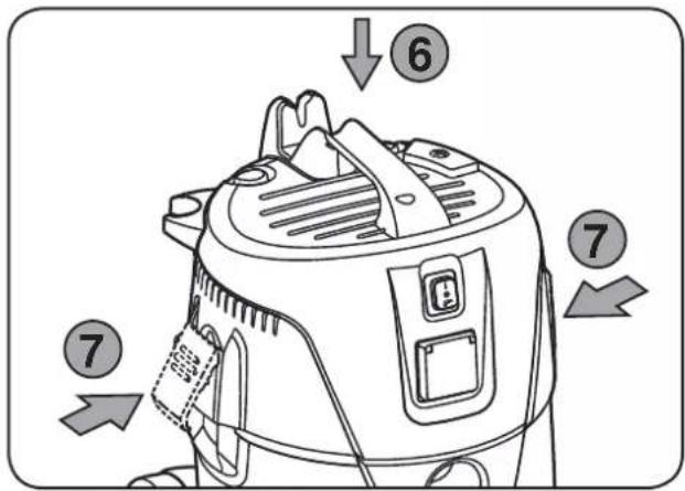 Diagram of a vacuum cleaner with numbered parts indicating process flow or component placement