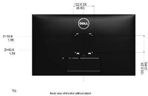 122.0 2X (8.40) D44LL Z=39.6 1.56 Z=40.6 1.58 100.0 2X (3.94) Tilt Back view of Monitor without stand