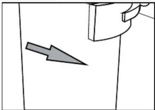Simple line drawing of a door with an arrow pointing to the side panel (no text or symbols)