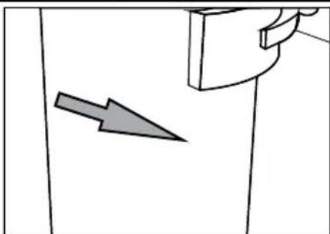 Simple line drawing of a door with an arrow pointing to the side panel (no text or symbols).