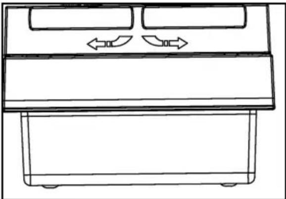Line drawing of a double door with two side panels and directional arrows indicating flow or movement (no text or symbols).