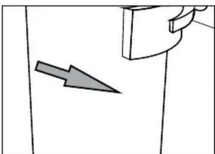 Simple line drawing of a door with an arrow pointing to the side panel (no text or symbols)