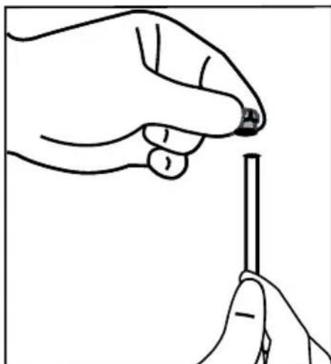 Line drawing of a hand holding a pen tip, no text or symbols present.