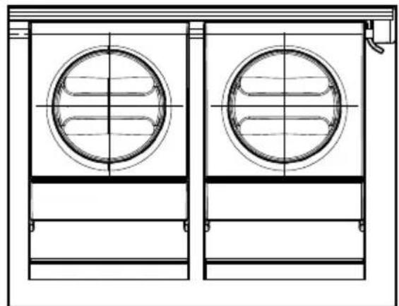 Technical line drawing of two identical mechanical components with circular cutouts and internal ribs (no text or symbols).