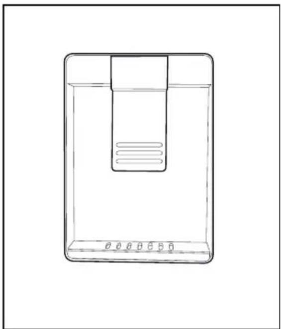 Line drawing of a rectangular device with a lid and internal structure, no text or symbols present.