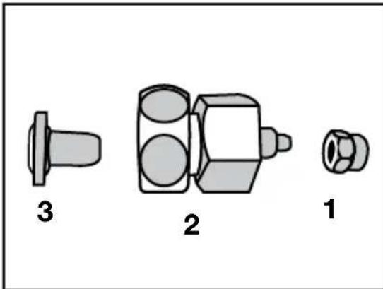Three mechanical components labeled 1, 2, and 3, shown in grayscale without any text or symbols on the parts themselves.