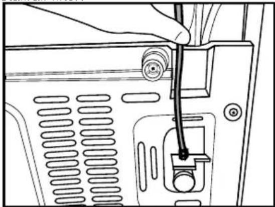 Line drawing of a computer monitor with a hand inserting a cable into the right panel (no text or symbols)