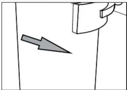 Simple line drawing of a door with an arrow pointing to the side panel (no text or symbols).