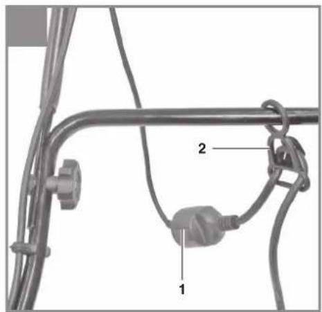 Technical diagram showing a cable or wire connection with labeled parts 1 and 2