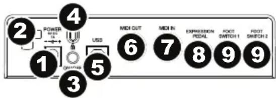 2 4 POWER MCH IN 1 USD 3 5 MCH OUT 6 MCH IN 7 EXPRESSION PEDAL 8 FOOT SWITCH 1 9 FOOT SWITCH 2