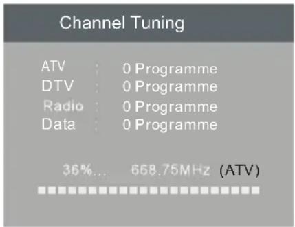 Channel Tuning ATV : 0 Programme DTV : 0 Programme Radio : 0 Programme Data : 0 Programme 36%... 668.75MHz (ATV)