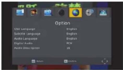 Option CSD Language English Subonic Language English Audio Language English Digital Audio PCM Audio Description 10