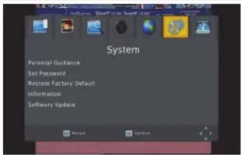System Parental Guidance Set Password Restore Factory Default Information Software Update