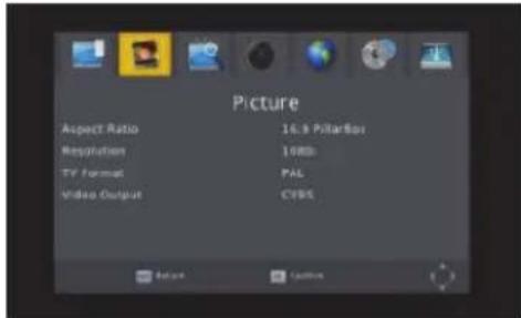 Picture Aspect Ratio 16.9 PilarBox Resolution 100kb TV Format PAL Video Output CVRX Balance Cancel