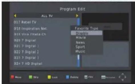 Program Edit ALL TV 017 Reset TV 018 Inspiration Net 019 Viva Italia Ch 020 7 Digital 021 7 Digital 1 022 7 Digital 2 023 7 Digital 1 024 7 HD Digital Favorite Type Disable Music News Spart Music Menu Help Cancel Delete CASH Refresh