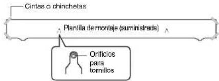 Cintas o chinchetas Plantilla de montaje (suministrada) Orificios para tomillos