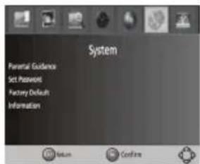 System Parental Guidance Set Password Factory Default Information