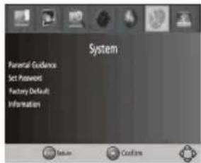 System Parental Guidance Set Password Factory Default Information