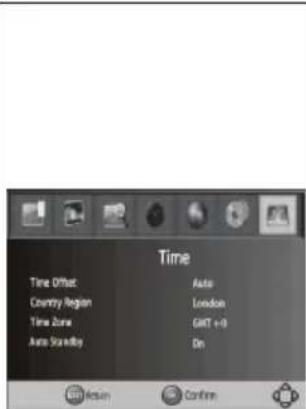 Time Time Offset Auto Country Region London Time Zone GAIT +0 Auto Standby On Action Confirm