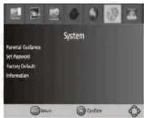 System Parental Guidance Set Password Factory Default Information