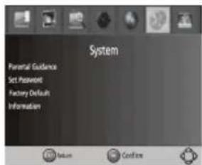 System Parental Guidance Set Password Factory Default Information