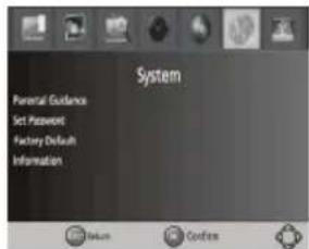 System Parental Guidance Set Password Factory Default Information