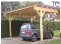 Exterior view of a wooden parquet with a parked car parked in front (no signage or text visible)