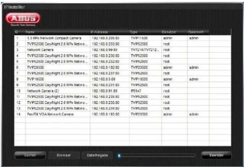 IPinstaller Security Tech Camera D - Name F-Adressc Type Benutzer Passwort 1 1.3 MPx Network Compact Camera 192.168.0.205:80 TVIP11500 admin admin 2 TVPS2500 Day/Night 2.0 MPx Netwo... 192.168.0.233:80 TVPS2500 root 3 Network Camera 192.168.0.99:80 TV7210/TV7212... root 4 TVPS2500 Day/Night 2.0 MPx Netwo... 192.168.0.236:80 TVPS2500 root 5 TVPS2500 Day/Night 2.0 MPx Netwo... 192.168.0.232:80 TVPS2500 root 6 TVP26500 192.168.0.182:80 TVIP26500 admin admin 7 TVPS2500 Day/Night 2.0 MPx Netwo... 192.168.0.237:80 TVPS2500 root 8 TVP10550 192.168.0.5:60 TVIP10550 admin admin 9 TVPS2500 Day/Night 2.0 MPx Netwo... 192.168.0.231:80 TVPS2500 root 10 Network Camera (Z) 192.168.0.91:80 IP61x7 root 11 TVPS2500 Day/Night 2.0 MPx Netwo... 192.168.0.235:80 TVPS2500 root 12 TVPS2500 Day/Night 2.0 MPx Netwo... 192.168.0.230:80 TVPS2500 root 13 TVPS2500 Day/Night 2.0 MPx Netwo... 192.168.0.234:80 TVPS2500 root 14 Pan/Til VGA Network Camera 192.168.0.193:80 TVIP26500 admin admin Sucher Browser Date/Bagate Beenden